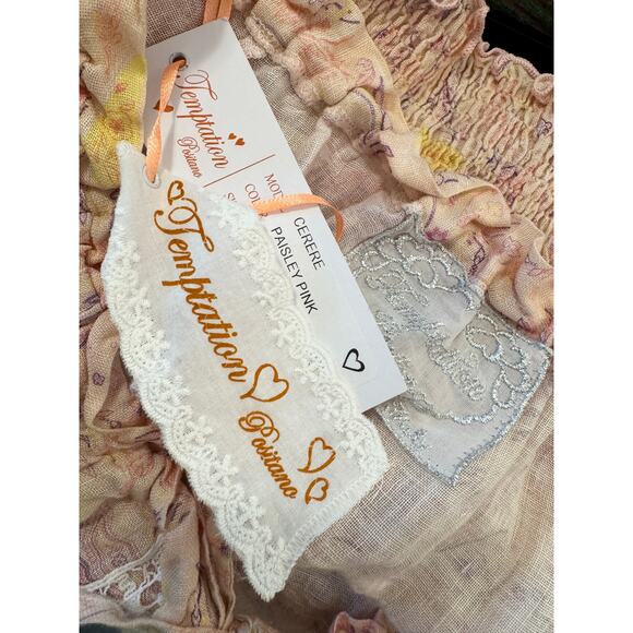 NWT Temptation Positano Paisley Linen Off The Shoulder Top coquette Cottagecore - Picture 8 of 11